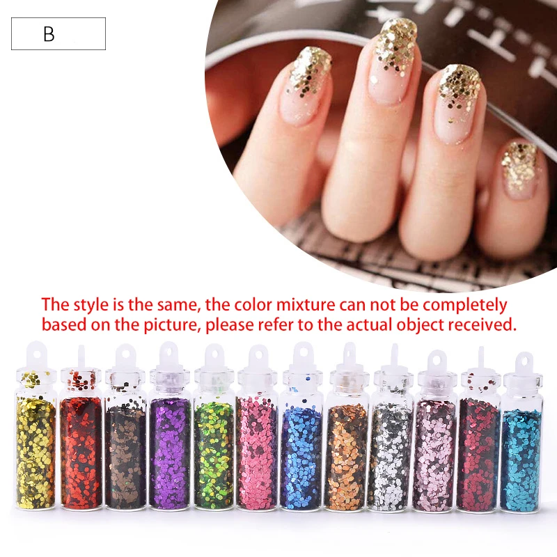 12 коробок/лот разноцветных наконечники для украшения ногтей яркой круглой формы 3D Блеск для ногтей гель Дизайн ногтей маникюр аксессуар «сделай сам»