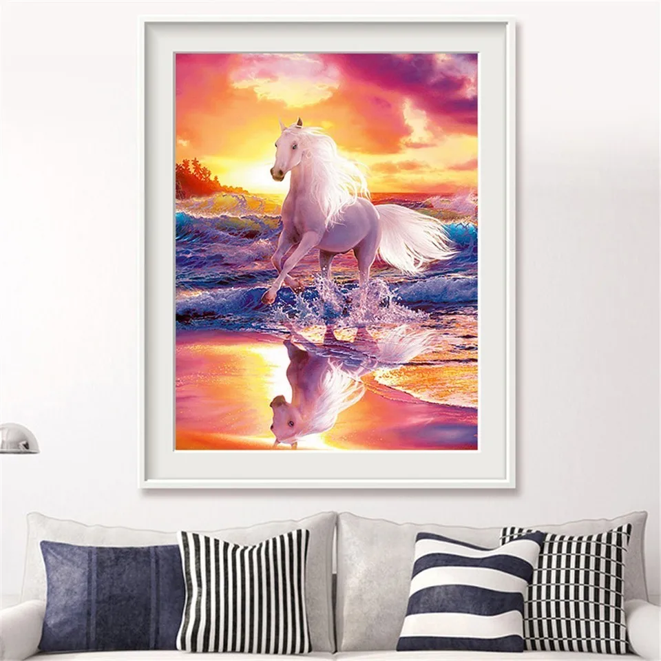 Meian Horse круглая бриллиантовая мозаичная фигурка животного лошадь рукоделие