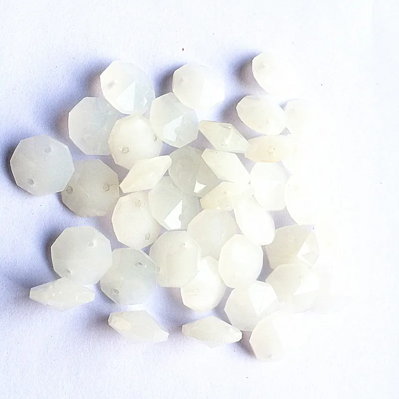 Free Rings) 300pcs Top Quality 14mm Jade White K9 Crystal Octagon Beads in 2 Holes for Sparkle Glass Chandelier Accessories