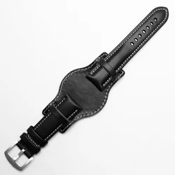 Handmade Genuine Leather Men's Watch Strap - Premium Watchband Bracelet - 22mm (Black silver buckle)