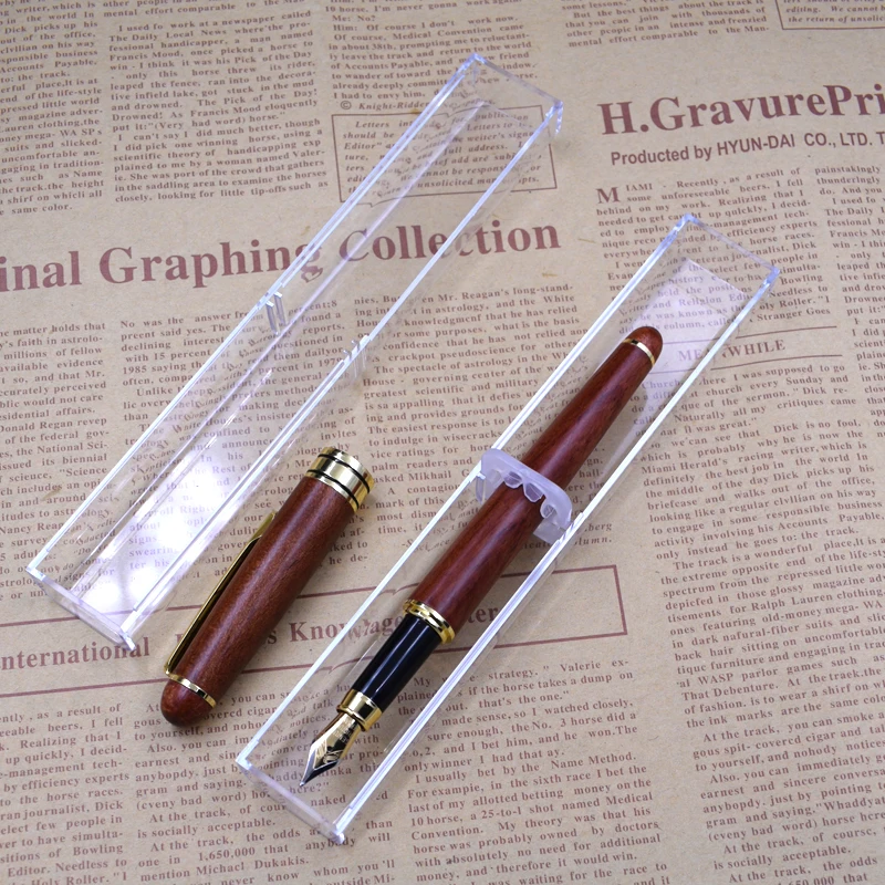 

One Set Wood Fountain Pen With Transparent Gift Pencil Case Calligraphy Pens Writing Stationery Office School Supplies Gift