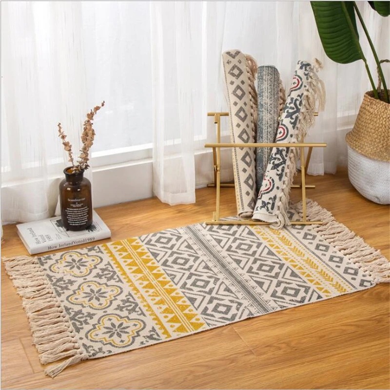 Хлопковые мягкие ковры ручной работы для гостиной, спальни под столом 60X90 см для чистки ковров, для дома, напольный дверной коврик, декоративный коврик для дома