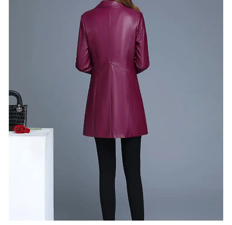 puffer coat women Women's Coat Spring & Autumn 2021 Fashion Korean Version Mid-Length PU Leather Jacket Slim Turndown Collar XL-7XL puffy coats