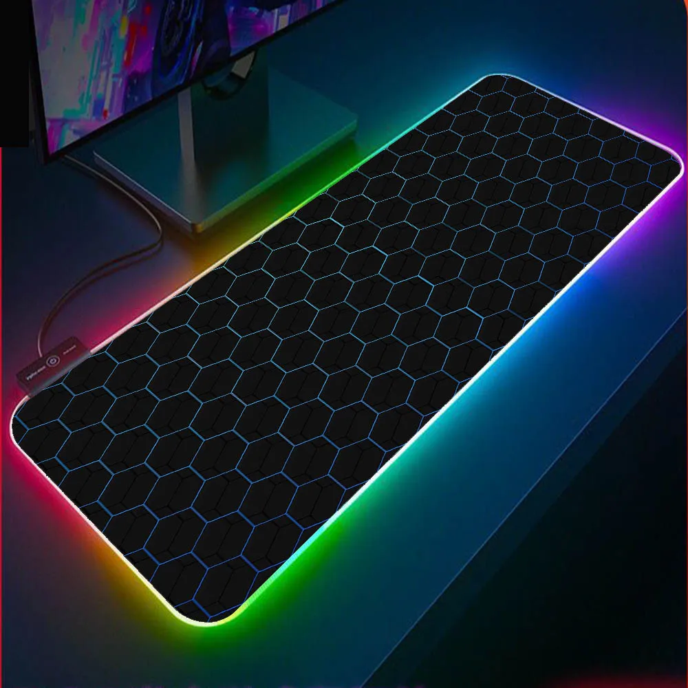

XGZ Black Background Hexagonal RGB Large Mouse Pad Mini Desk Laptop Glowing LED Gaming Accessories XXL Gaming Mouse Pad Desk Mat