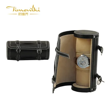 

3 slots luxury fashion women men round shaped genuine leather watch box mini style watch case holder good gift 200803-41