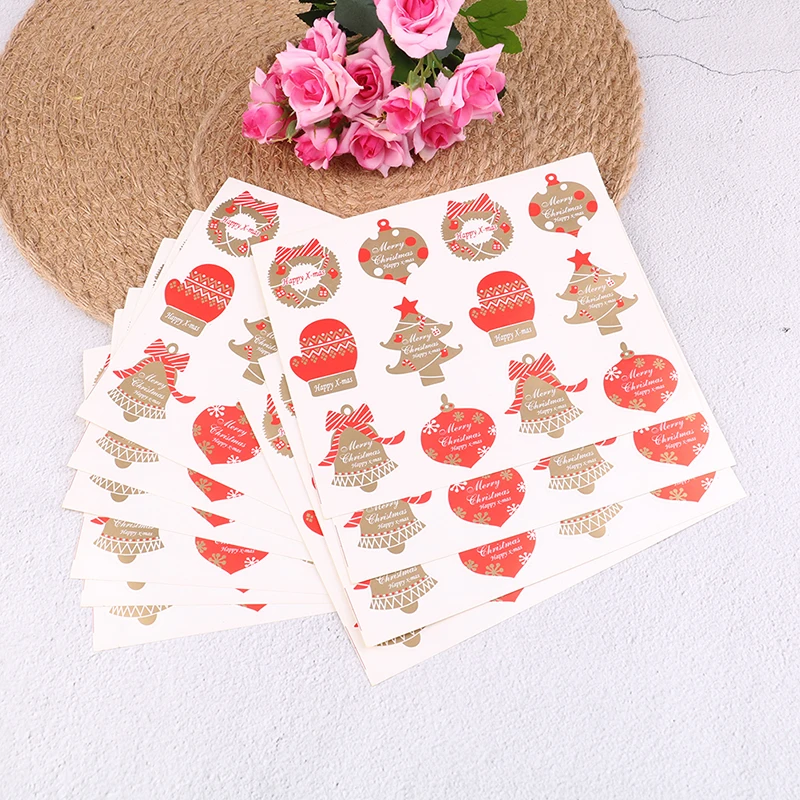 10 Sheets/120 Pcs Merry Christmas Series Sealing Stickers DIY Gifts Candy Bags Note Labels Kraft Paper Tags New