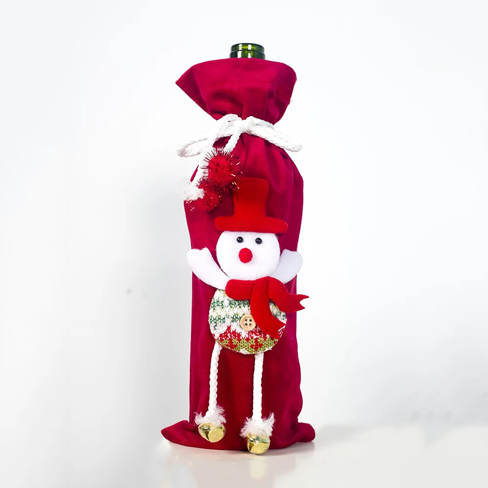 Мультяшные Винные сумки снеговик для бутылки, чехлы с колокольчиком для свадебной вечеринки, декоративные сумки с принтом "шампанское", рождественские украшения для стола - Цвет: snowman