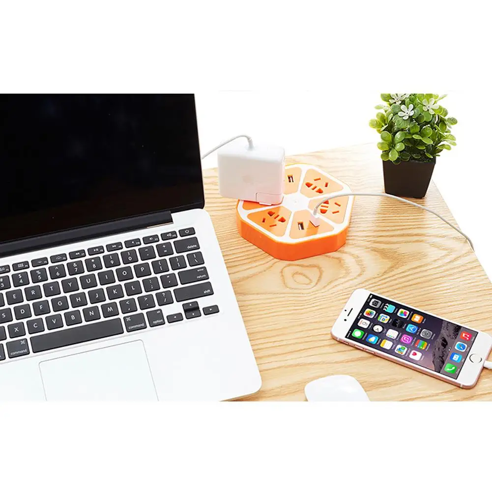 Шестигранный многофункциональный 4 usb порт для зарядки для домашнего пользования безопасный красочный лимонный штекер с кабелем 1,8 м