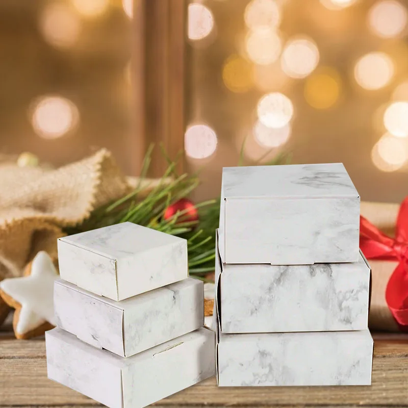 6pcs Multi-size Paper Boxes DIY HANDMADE Marbling Candy Boxes Wedding Birthday Party Cake Treat Gift Package Decoration Supplies