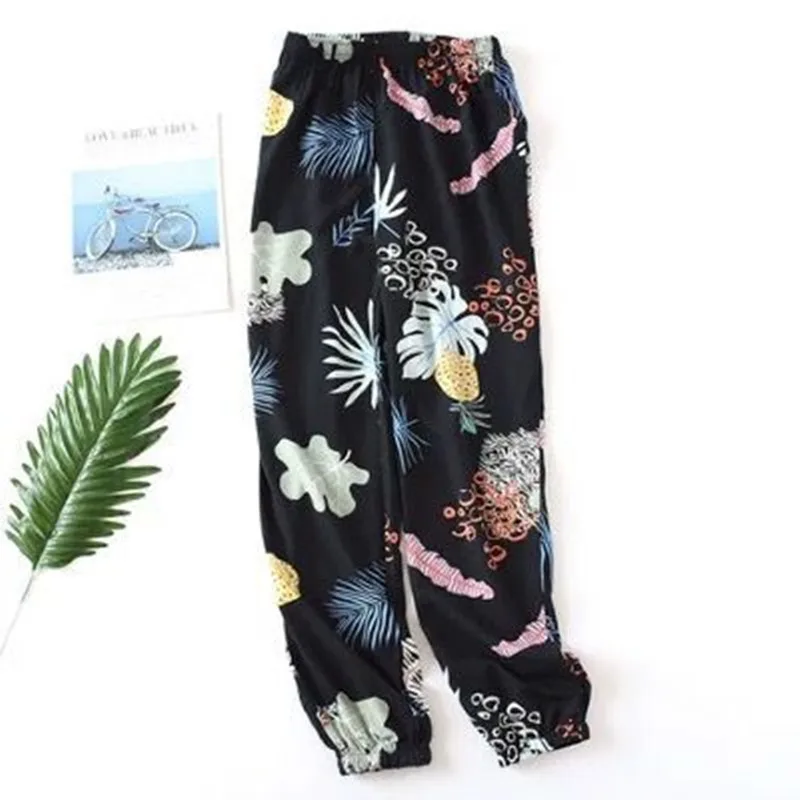 Sleep Bottom Women 100% Cotton Long Pant Home Pajamas Long Pants Big Size Casual Fashion Flower Sleepwear kPaCotAkoWka