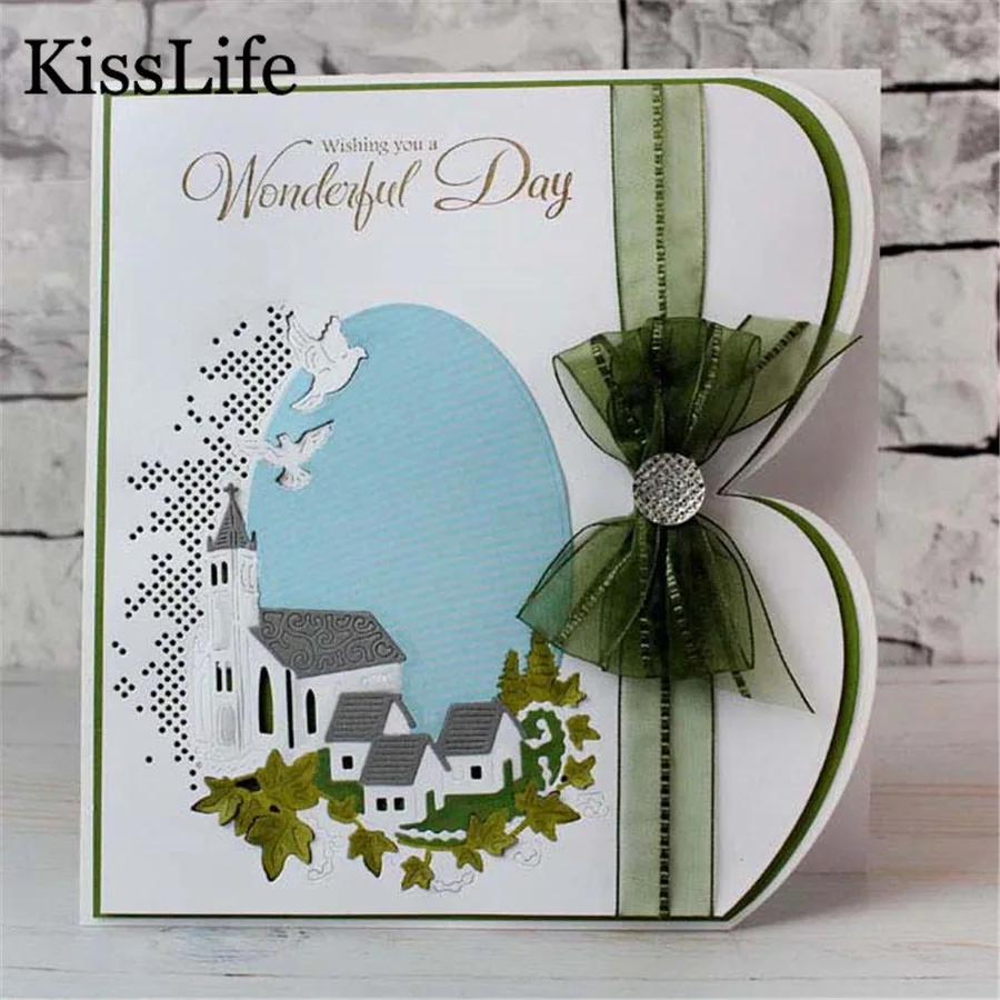 House /& Tree Scene Cutting Die Stencil,Villa,Craft,Card Making,Scrapbooking,New