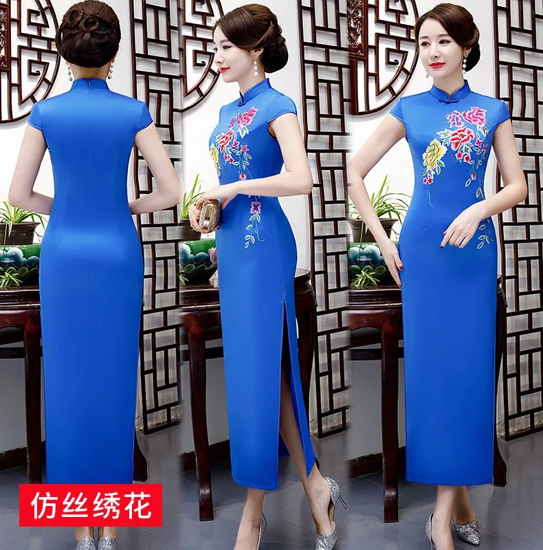 Китайская традиционная Печать Длинные cheongsam тонкий улучшить показать cheongsam ретро Улучшенная ежедневно производительность cheongsam больших размеров для всей
