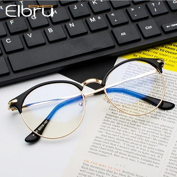 

Elbru Classic Vintage Glasses Frame Women Round Lens Flat Myopia Optical Mirror Simple Metal Women/Men Glasses Frame 2020 New