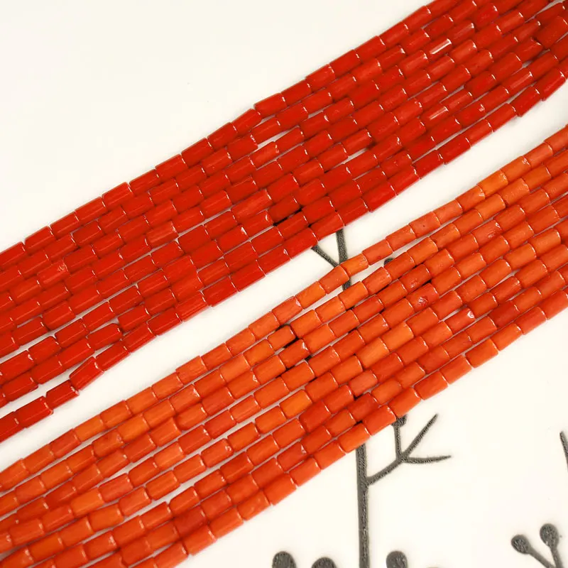 

HEJI15"/38cm wholesale natural dyed Italian sardine red coral tubes 3x4.8mm loose beads jewelry making DIY for women