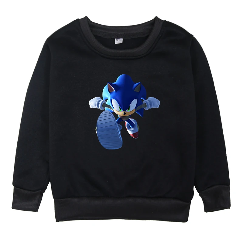 Sonic The Hedgehog/бархатные свитера для мальчиков и девочек, детская одежда, осенне-зимние детские толстовки, пуловер, свитер - Цвет: Черный