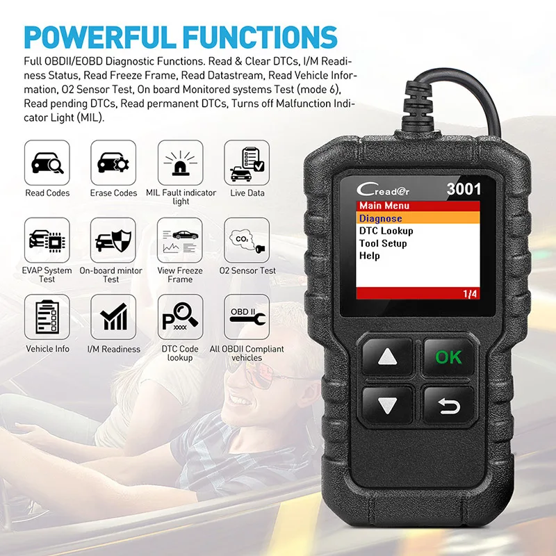 X431 CR3001 автомобильный полный OBD2 /EOBD считыватель кодов Сканер Профессиональный OBDII