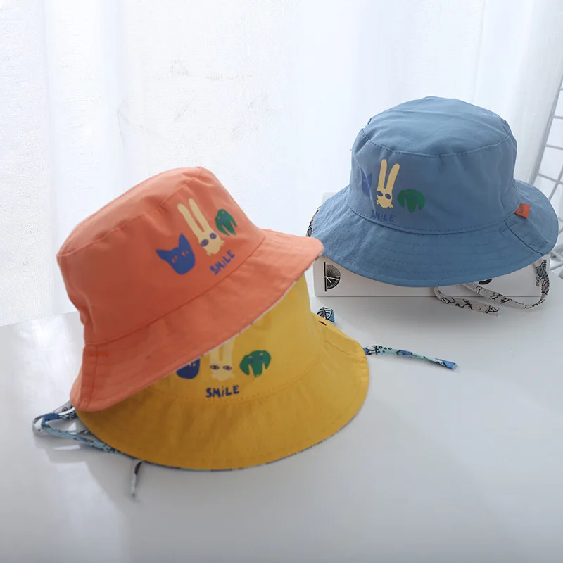 

Spring Summer Baby Hat Cartoon Dinosaur Printed Kids Toddler Fisherman Sun Hat Adjustable Double Sided aby Girl Boy Bucket Cap