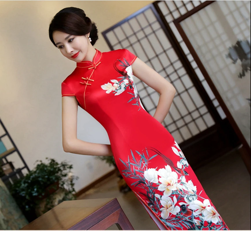 Plus Size 5XL traditional new catwalk show retro stand collar long cheongsam fashion slim high open ceremonial china long Qipao