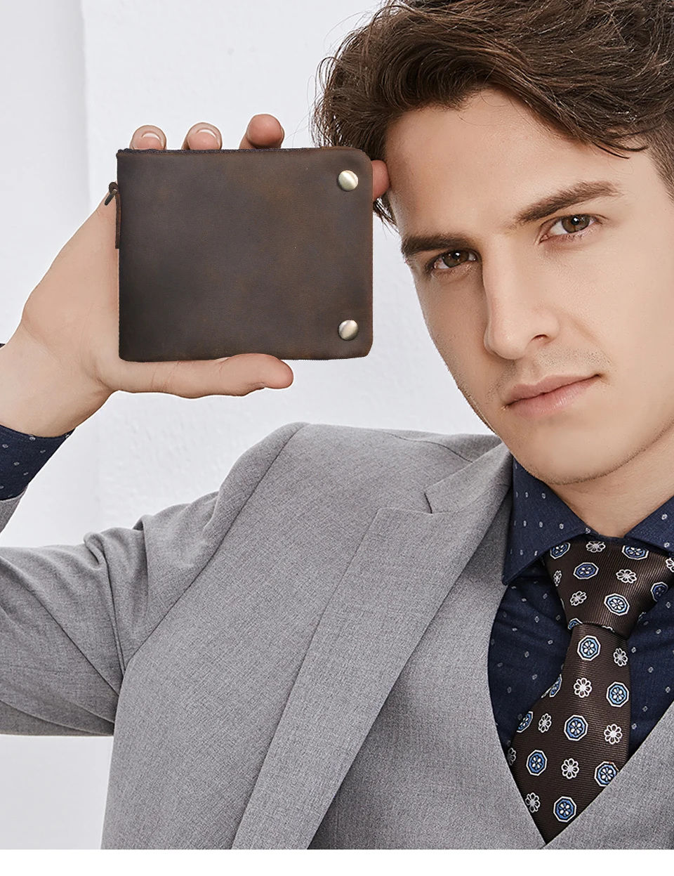 Male Luxury Top Quality Leather Retro Gift Horizontal Organizer Travel Card Holder Men's Wallet Chain Slim Purse Designer 1003