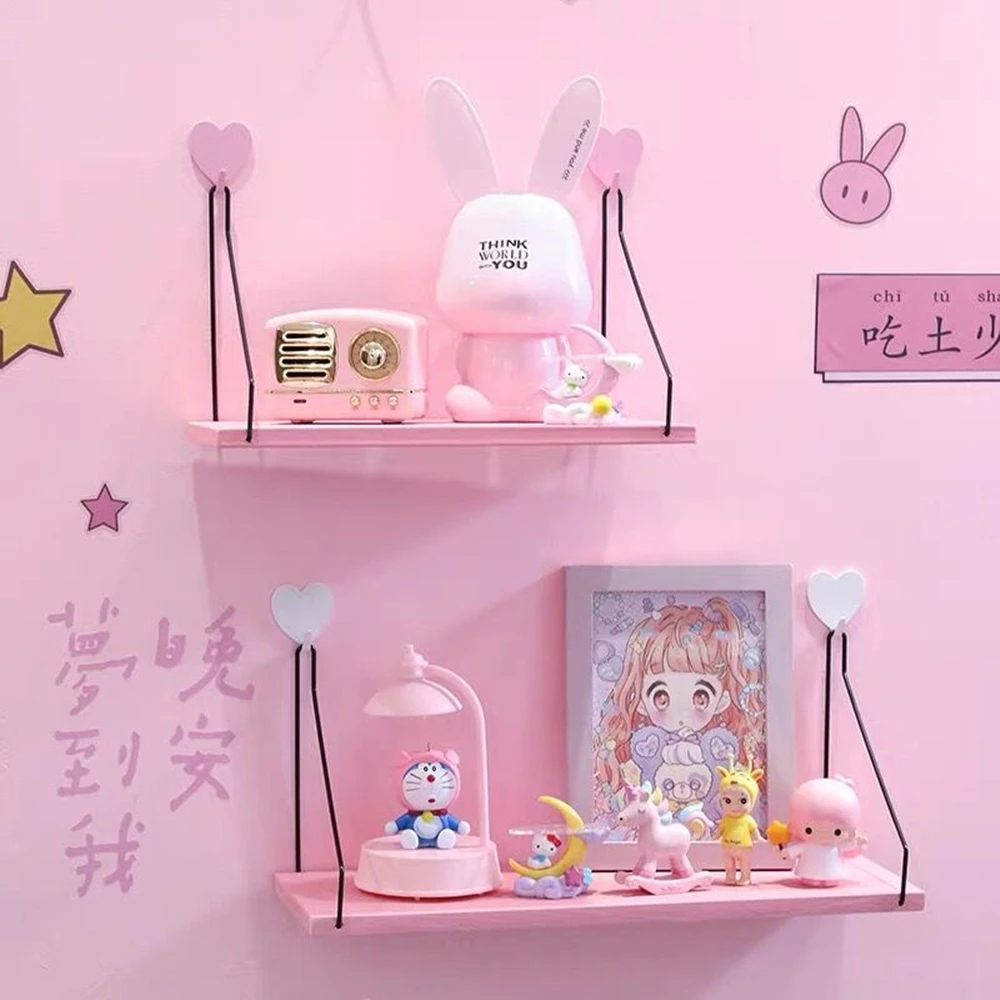 

Pink wall shelf decoration frame bedroom living room wooden storage rack / wall-mounted shelf bracket shelf organizer