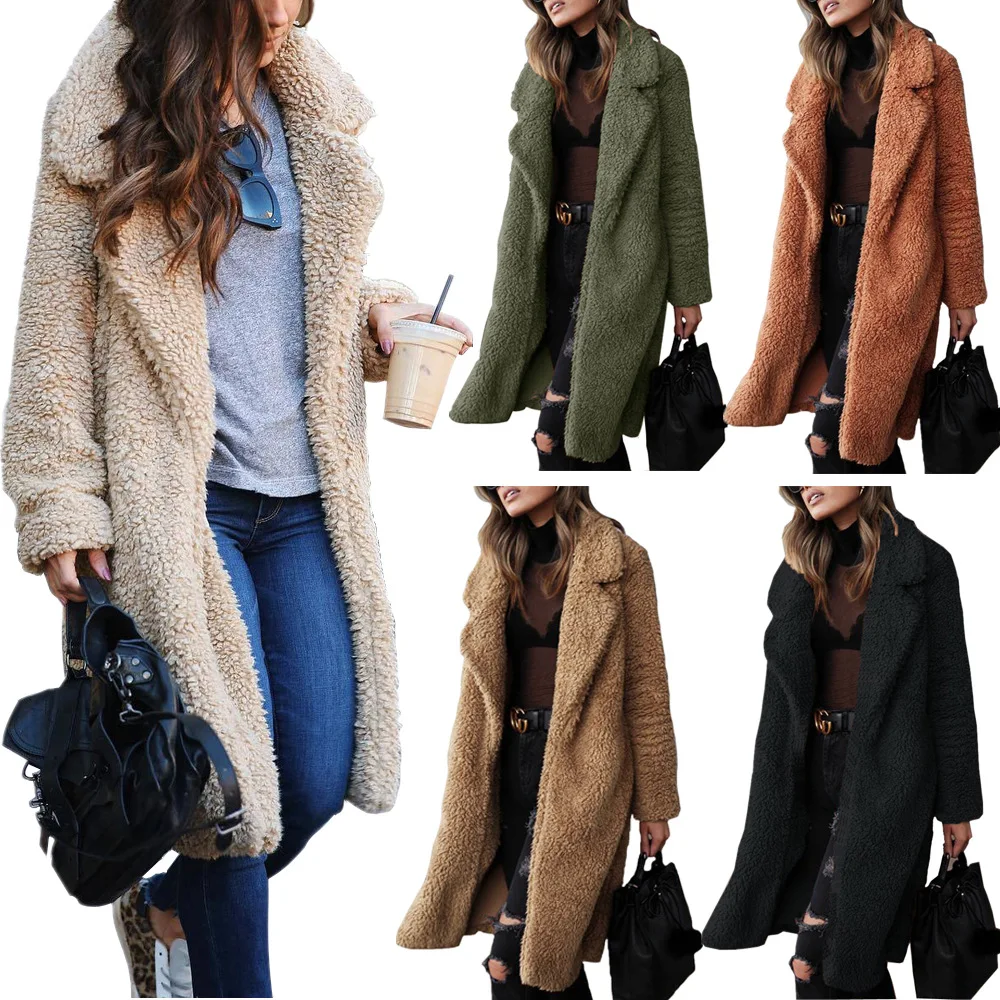

Winter Jacket Woman Solid Faux Fur Long Coat 2020 Autumn Warm Ladies Fur Teddy Jacket Female Plush Teddy Coat Plus Size Outwear