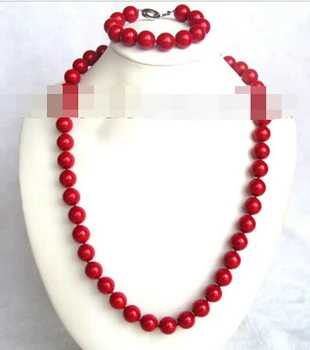 

07795 red round seashell pearls necklace a set