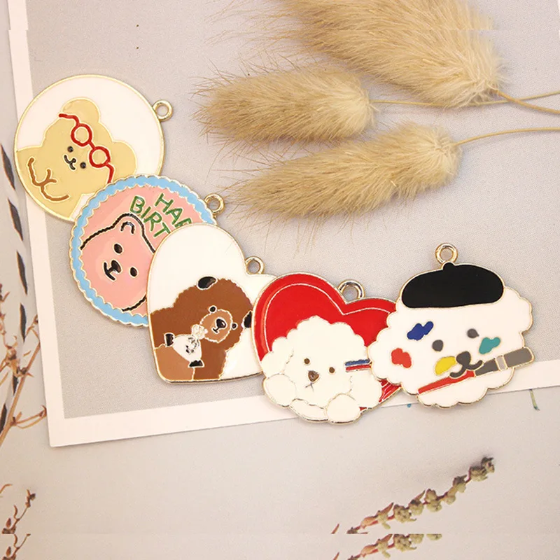 5pcs/lot Happy birthday bear painter dog Enamel Charms for DIY Earring Jewelry Handmade Headwear accessories Finding XL746 | Украшения и