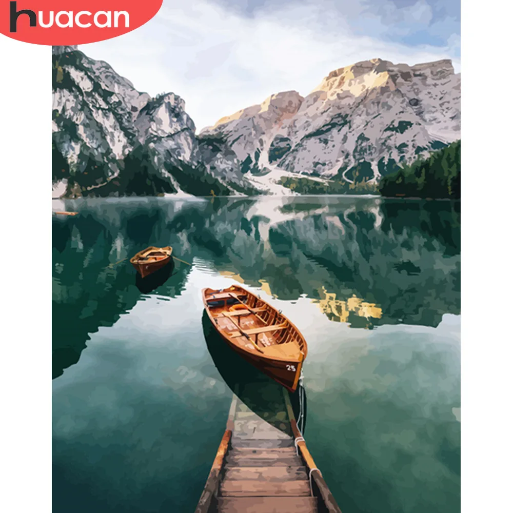 

HUACAN DIY Pictures By Numbers Mountain Scenery Oil Painting Lake Landscape Kits Drawing Canvas HandPainted Art Home Decoration
