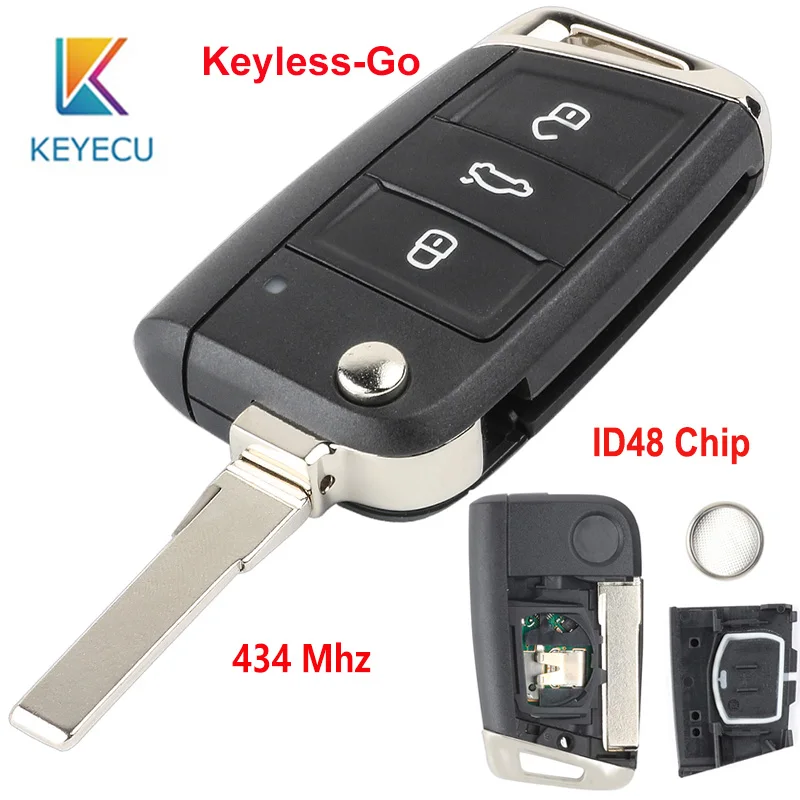 KEYECU Keyless-Go Замена флип дистанционный ключ-брелок от машины 434 МГц ID48 чип для Volkswagen MQB Golf VII MK7, Skoda Octavia A7