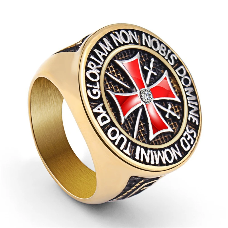 Ретро классическое кольцо из нержавеющей стали красный Тамплиер Рыцарский крест кольцо Мужские Стразы титановое стальное кольцо