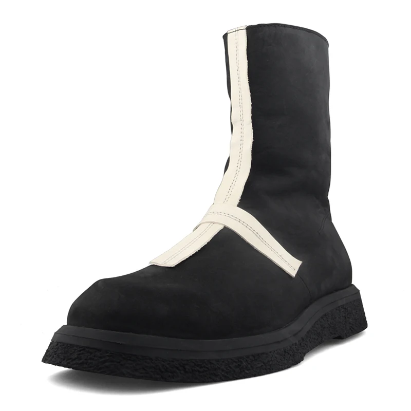 

High Quality Round toe western boots Winter Black Martin Boots Genuine Leather Ankle boots slip on Men Boots