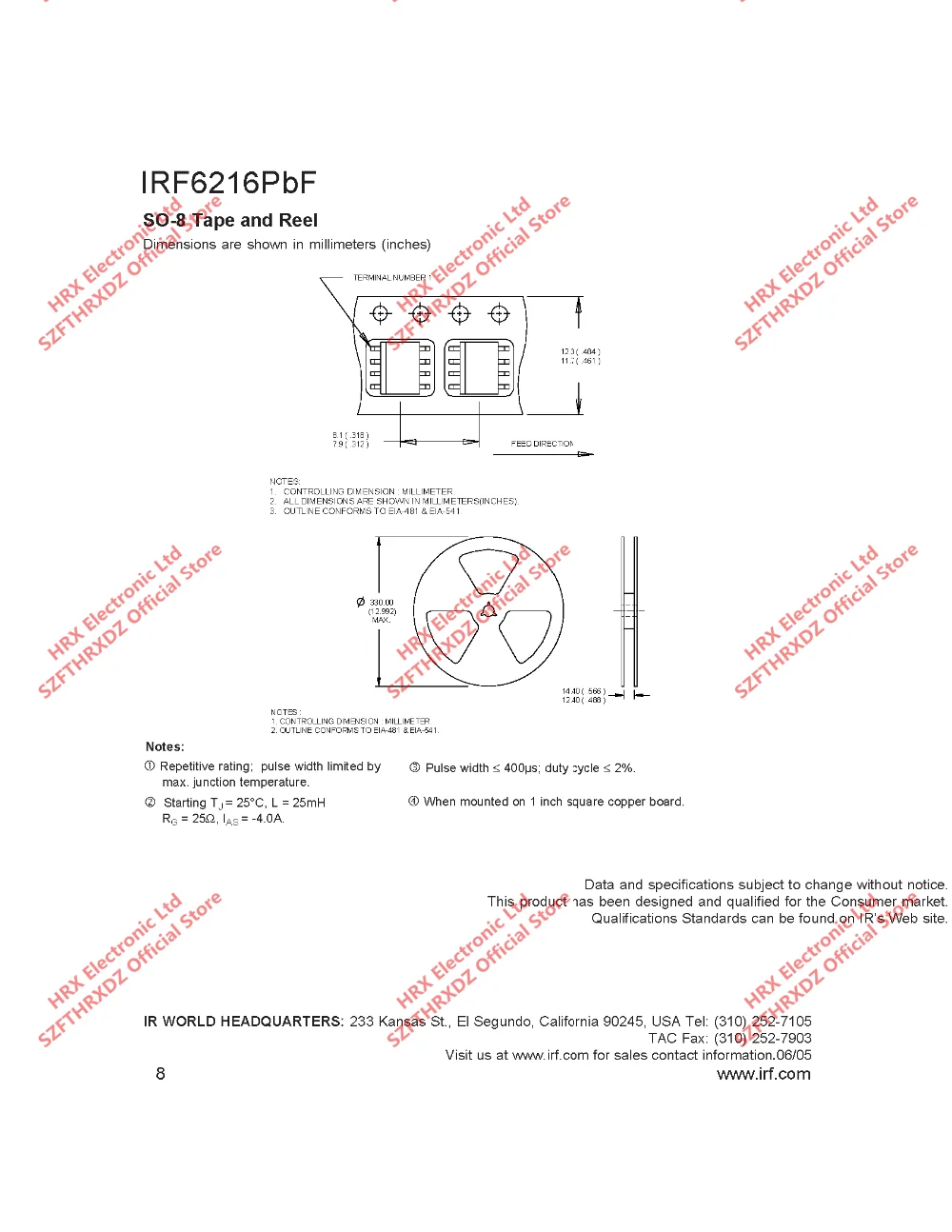 IRF6216TRPBF SOP8 F6216 лапками углублением SOP-8 IRF6216 IRF6216PBF MOSFET MOSFT PCh-150 V 2.2A 4000 шт./катушка(10 шт