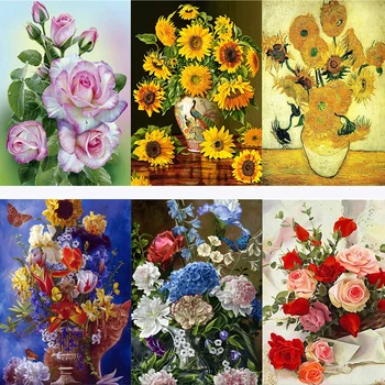 

AMTMBS 5D DIY Full Round Diamond Painting Flower Vase Diamond Painting Cross Stitch Diamond Embroidery Mosaic Home Decoration