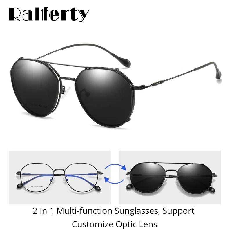 Ralferty, 2 в 1, солнцезащитные очки по рецепту, близорукость, Дамская металлическая оправа, очки на застежке, очки, солнцезащитные очки для очков, 0 градусов, Z1786