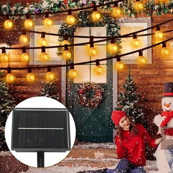 

IP65 Solar Powered Patio Lights G40 Globe Party Christmas String Light 25 Clear Vintage Bulbs Decorative Outdoor Backyard