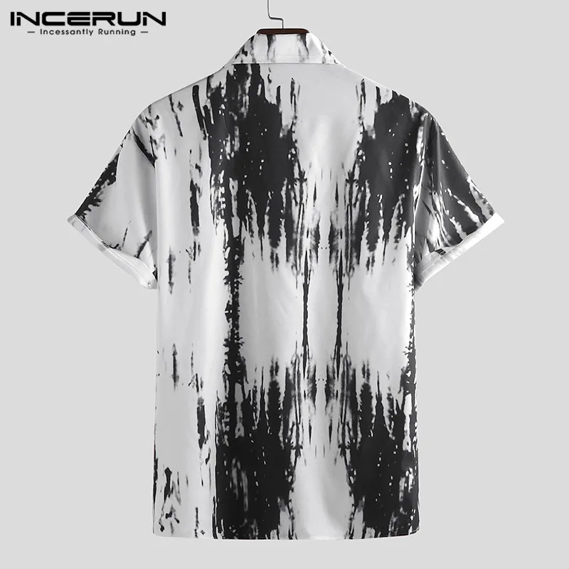 INCERUN Men Hawaiian Shirt Lapel Tie Dye Short Sleeve Breathable Blouse Vacation Loose Casual Brand Shirts Men Streetwear