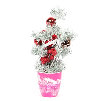 

Mini Christmas Tree Ornament Sticky White Pine Needle Desktop Ornament Simulation Pine Cone Berry Decorations for Home Office
