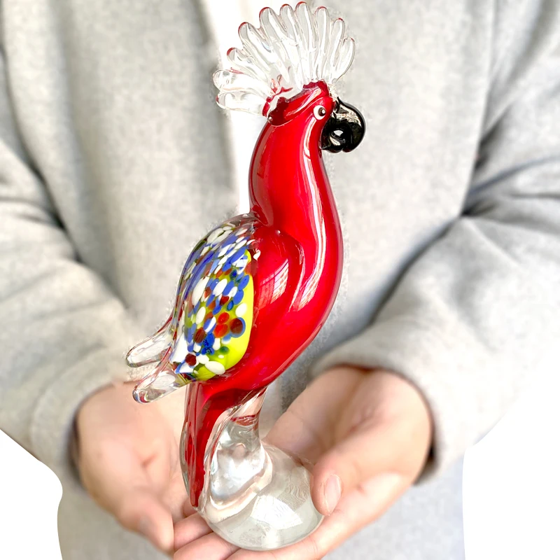 

Crystal Parrot Figurine Glass Blown Lovely Bird Statue Handmade Modern Animal Ornament Home Table Christmas Halloween Decor