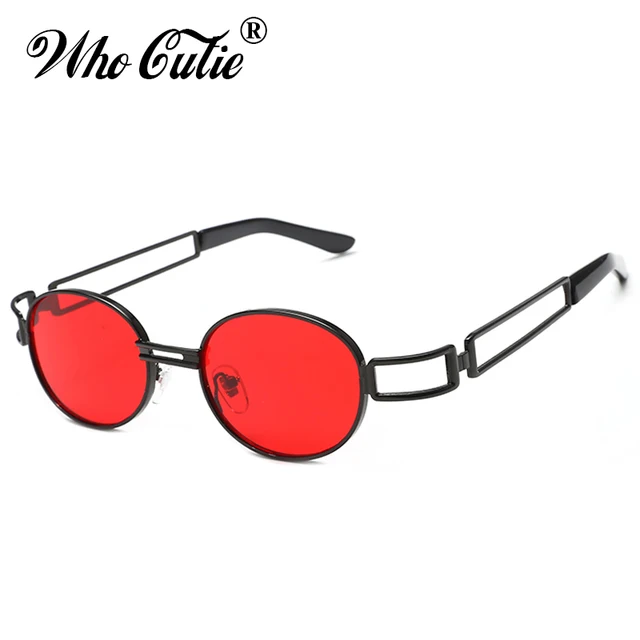 WHO CUTIE Steampunk Sunglasses Retro Round Metal Men Women Brand Designer 90S Vintage Small Oval Sun Glasses Goggle UV400 OM566 2
