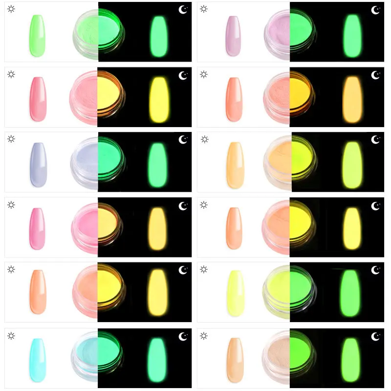 12 шт./компл. мягкий светящийся в темноте перста маникюра Лак для ногтей порошок для УФ гель лак для ногтей искусство Красота украшения принадлежности орнамент HJL2019