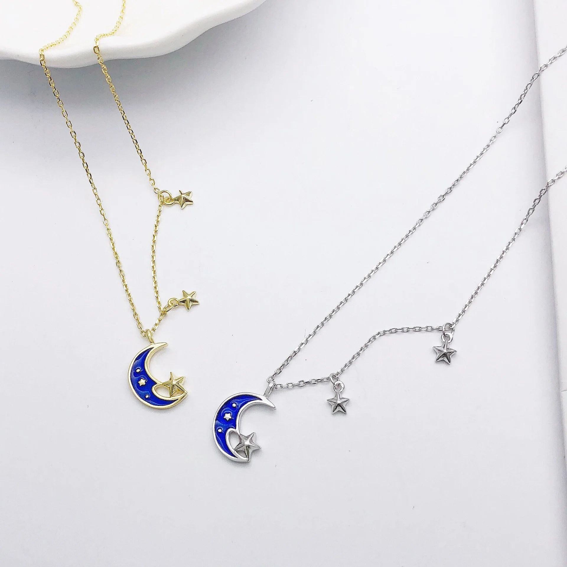 Женское Ожерелье из 100% стерлингового серебра 925 пробы с синими лунами и глазурью