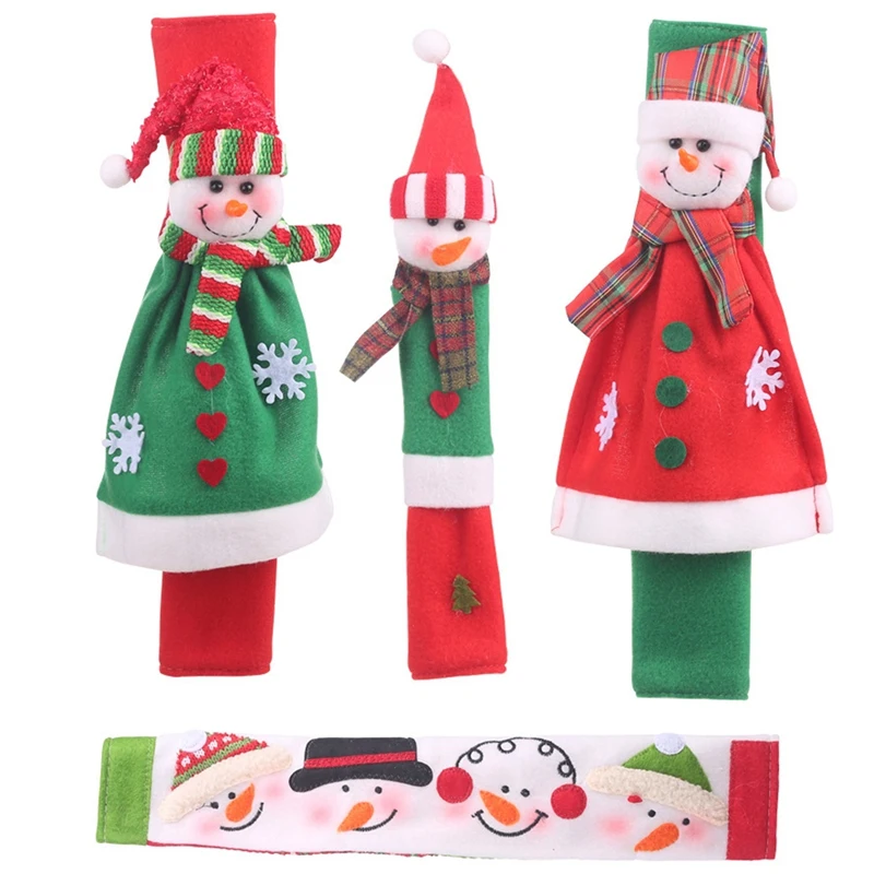 4 шт Рождественское украшение на холодильник, дверные ручки, крышки, Мультяшные милые микроволновые дверные ручки холодильника, наборы, Рождественский подарок