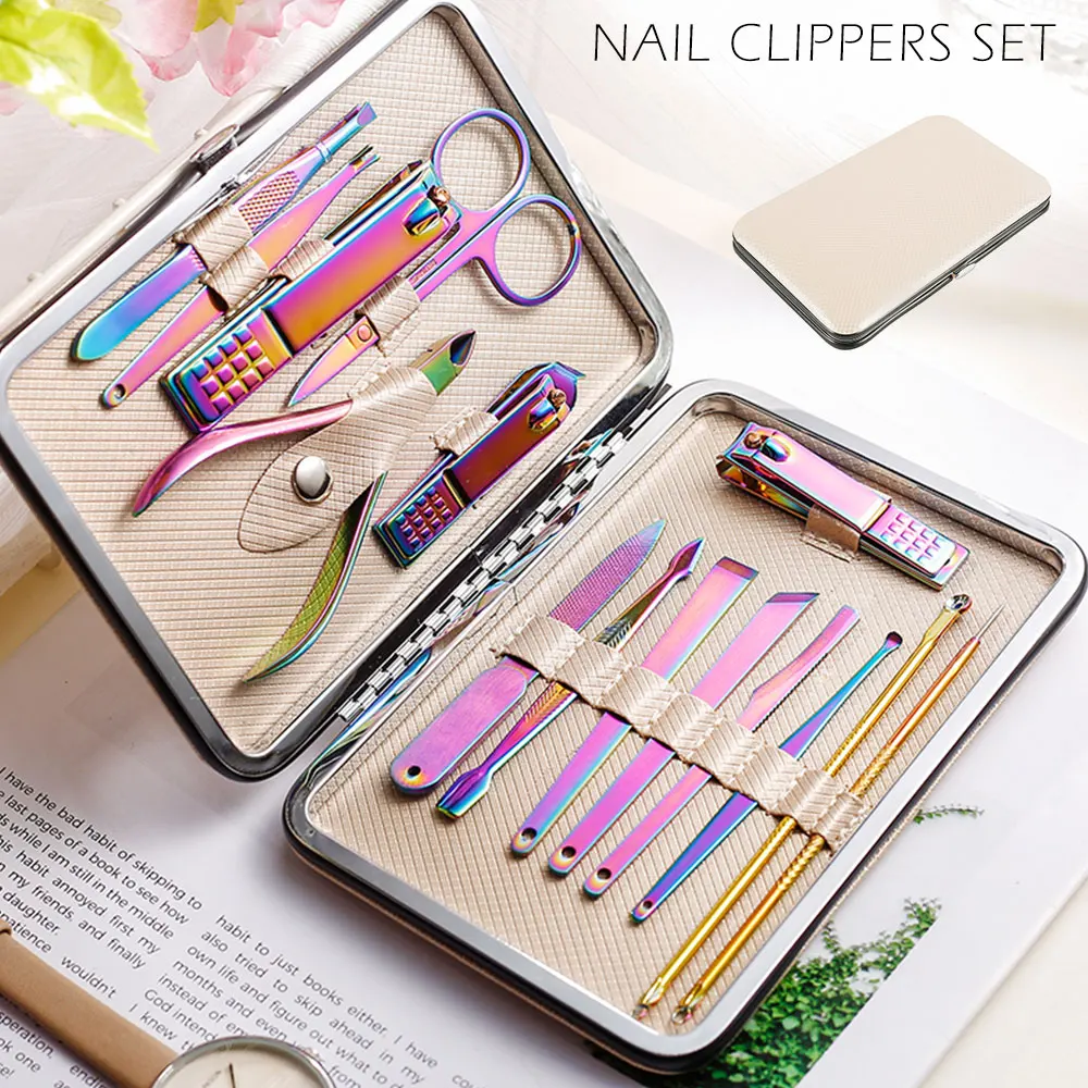 15pcs/set Multifunction Nail Clippers Set Stainless Steel Black Pedicure Scissor Tweezer Manicure Set Nail Clipper Professional