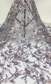 

Flower Embroidery African Tulle Lace Fabric French Net Lace Fabric PAN187(5Yards/Lot)