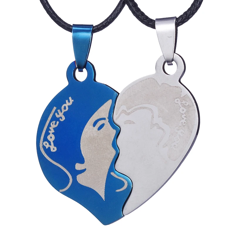 ZRM Stainless Steel Heart Puzzle Lock Key Pendant Couple