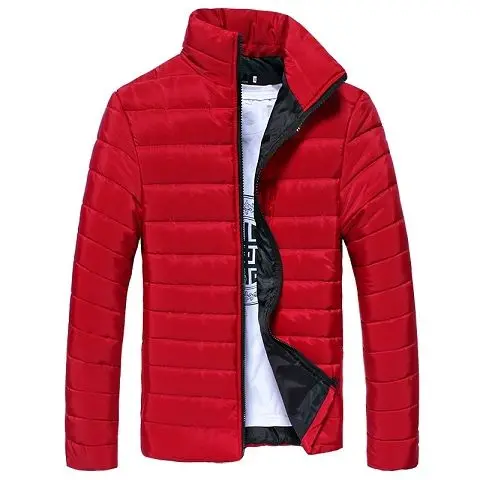 Зимняя мужская куртка, пальто с капюшоном, повседневные мужские куртки на молнии, парка, теплая одежда для мужчин, уличная одежда, пальто с стоячим воротником - Цвет: red