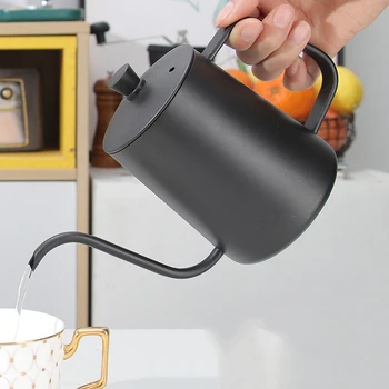 

304 Stainless Steel Coffee Utensils Tea Milk Kettle Swan Neck Fine Mouth with Cover for House Travel Kitchen LB88