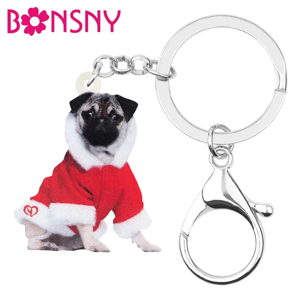 Bonsny акриловый Рождественский костюм мопса собака брелок животное автомобильный