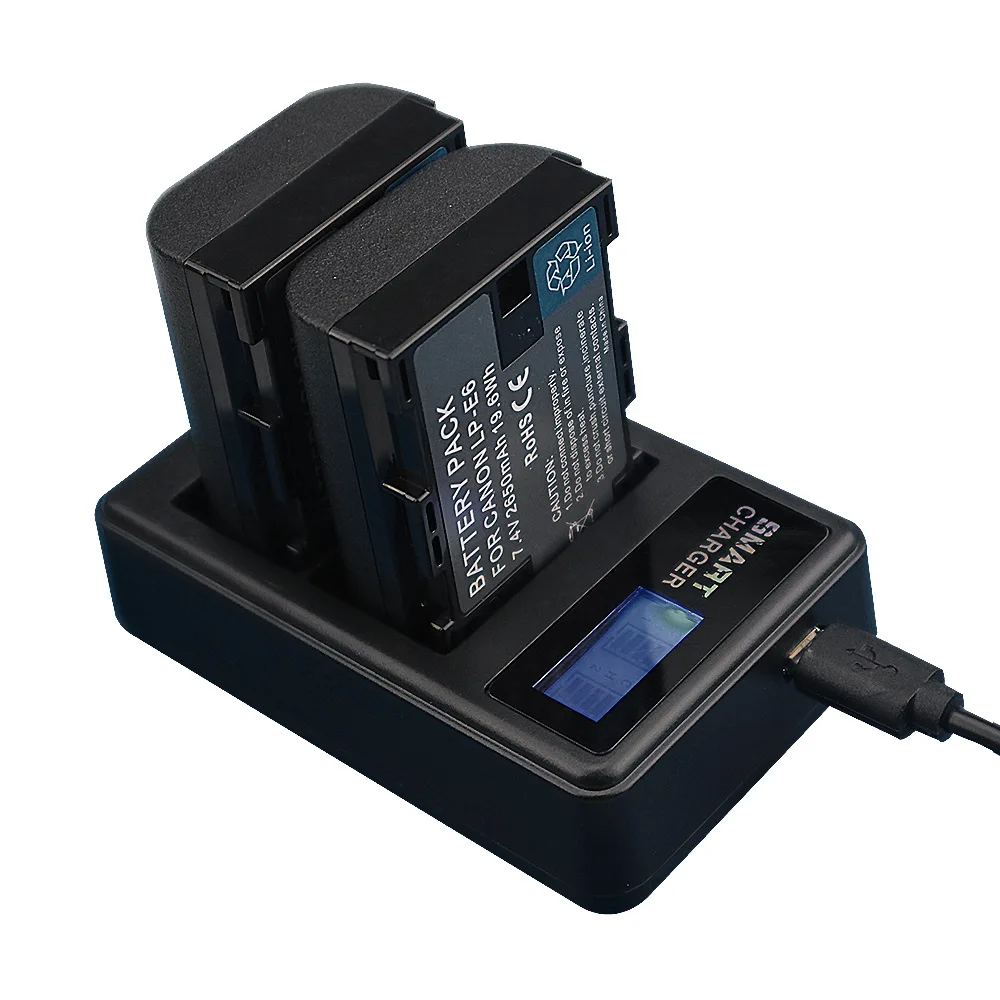 Battery Charger Rechargeable Lithium Batteries LP E6 LPE6 LP-E6 E6N Battery+LED Dual Charger Kit for Canon EOS Cameras