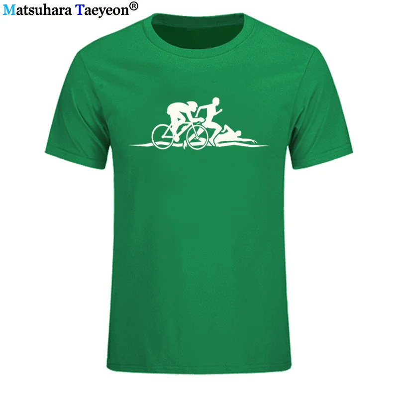 Летняя хлопковая футболка с коротким рукавом для велоспорта, спортсмена, плавания, топ с принтом, футболка, модная мужская футболка с изображением триатлона